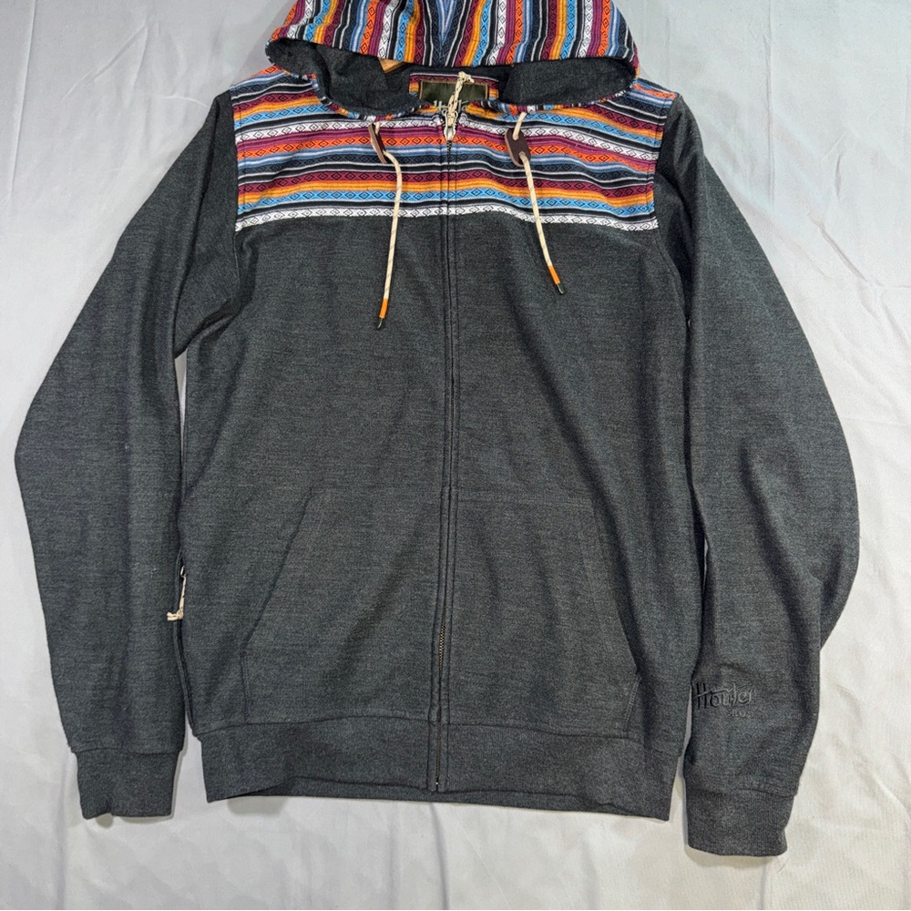 Howler Bros Hoodie Mens Small Gray Full Zip Aztec Stripe Hooded Knit Sweatshirt